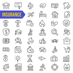 Insurance icon set. Linear style. Vector illustration.
