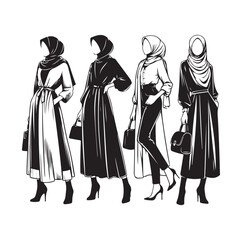 hijab style standing style vector illustration design silhouette