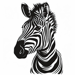 A black and white drawing of a zebra 's head
