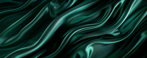 Obraz premium Elegant silk background in a deep emerald green with a smooth, flowing texture. The luxurious fabric adds a touch of opulence and sophistication, perfect for high-end or romantic designs