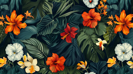 Obraz premium 花、植物のイラスト背景、壁紙、テキスタイルデザイン