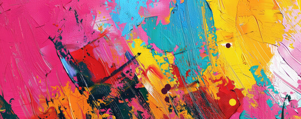Energetic abstract background with bold splashes of color, dynamic lines, and textured brushstrokes. The vibrant, chaotic patterns add excitement and movement, ideal for artistic or expressive themes