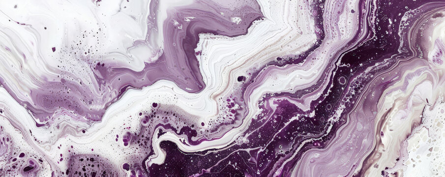 Marble abstract background showcasing deep purple and white tones. The patterns are bold and dynamic, creating a sense of mystery and sophistication