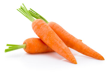 Three carrot vegetables isolated on white background