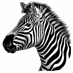 A black and white drawing of a zebra 's head