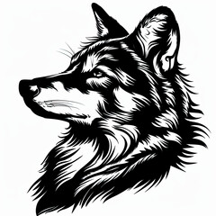 Fototapeta premium A black and white drawing of a wolf 's head