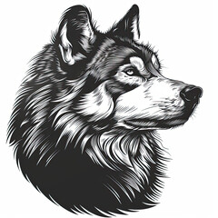 A black and white drawing of a wolf 's head