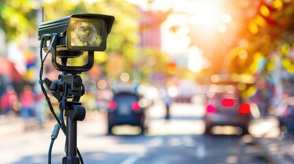 Speed limit camera. High-tech speed limit camera, a vigilant guardian of road regulations and driver safety.