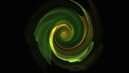 Green yellow energy spiral animation background. Yellow and green clouds. A rotating, moving unknown spiral-shaped object. 