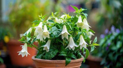 Fototapeta premium Cathedral bells plant flourishing in a pot