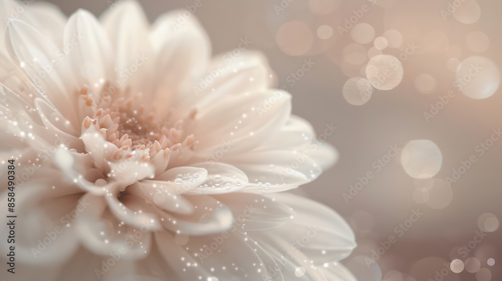 Poster a close up of a white flower with a lot of sparkles around it. the flower is the main focus of the i
