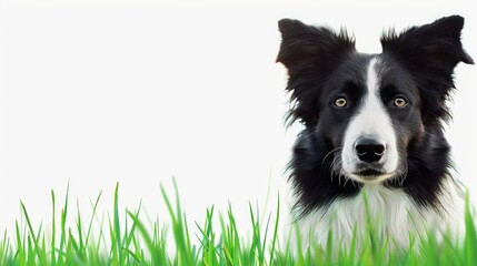 Fototapeta premium Border Collie in front of green field with white space