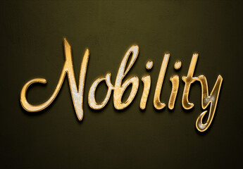 Old gold text effect of word Nobility with 3D glossy style Mockup.