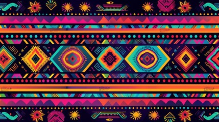 Colorful Mexican folk art pattern with geometric and floral elements.
