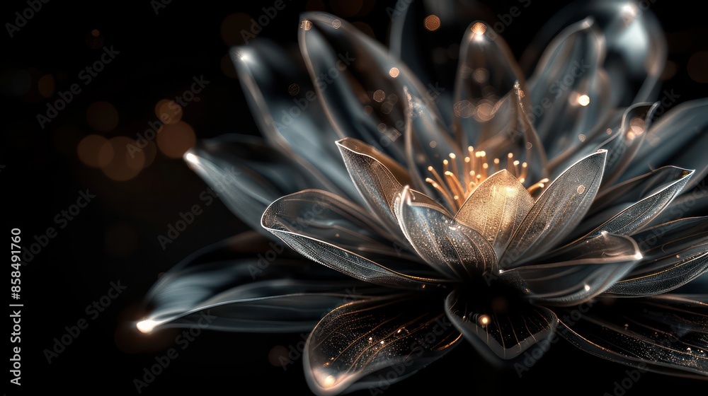 Poster a flower with a lot of sparkles on it. the flower is surrounded by a dark background