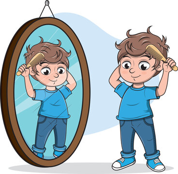 Ni&ntilde;o pein&aacute;ndose el cabello frente a un espejo.