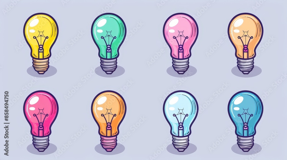 Poster Vibrant and Playful Cartoon Lightbulb Highlighting Innovative Concepts and Creative Ideas. Bright and Colorful Design Symbolizing Genius Thinking.