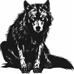 Fototapeta premium A black and white drawing of a wolf on a white background