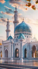Beautiful mosque dome in sunny weather in the morning. AI generated illustration