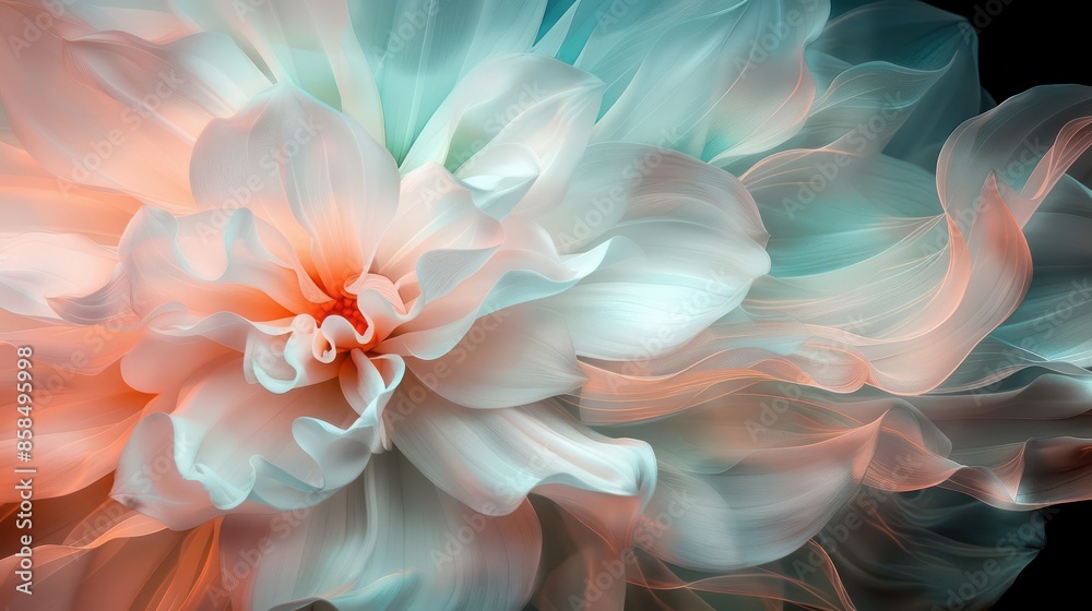 Poster a close up of a white flower with a blue and pink background. the flower is the main focus of the im
