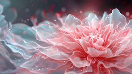 A flower with pink petals and white stems. The flower is surrounded by a lot of sparkles
