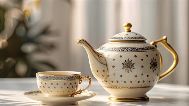 Stylish tea set on a clean white background. Concept Elegant Tea Set, White Background, Stylish Setup, Tableware Photography