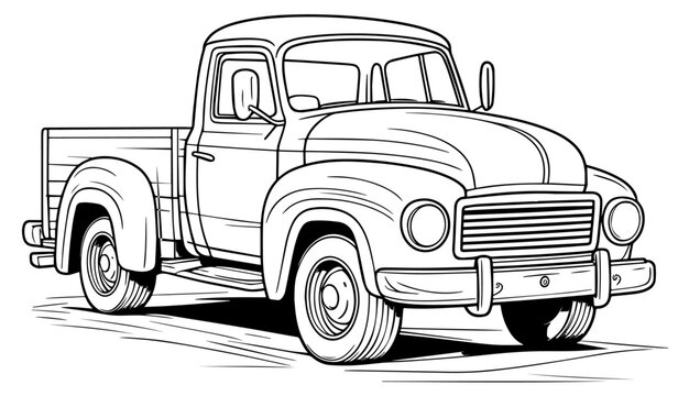 Pickup truck for a children's coloring book, vector illustration.