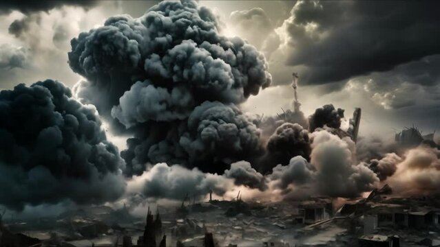 Imitation terrorist attack destruction of skyscrapers in black and white. Concept It is not appropriate to promote or depict violence, terrorism, or destruction