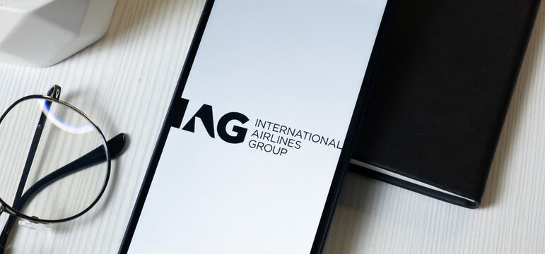 New York, USA - 1 June 2024: International Consolidated Airlines Logo on Phone Screen, IAG Company Icon