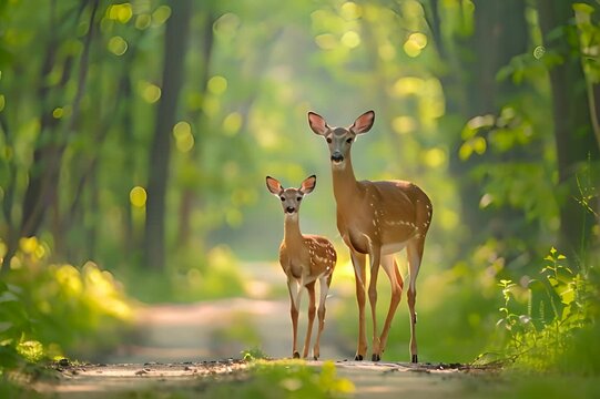 a pair of mouse deer in the forest with a blurred background