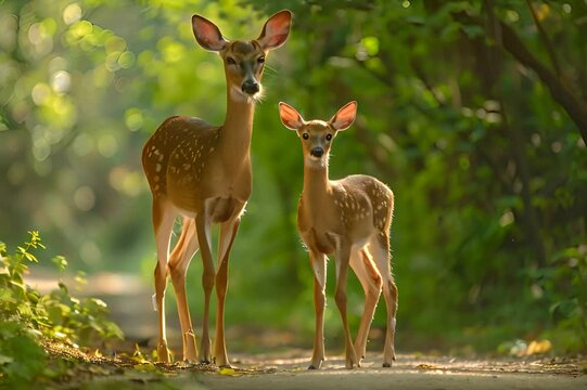 a pair of mouse deer in the forest with a blurred background