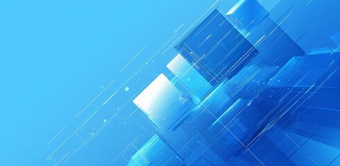 Fototapeta premium Modern Blue Geometric Background with Cubes and Lines for Business Technology or Digital Marketing