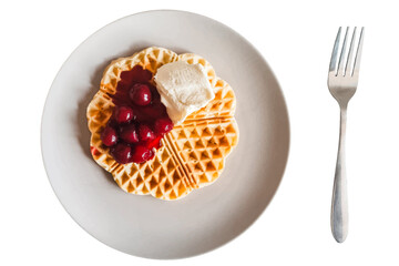 waffles with ice cream and cherries. vector file. isolated. transparent
