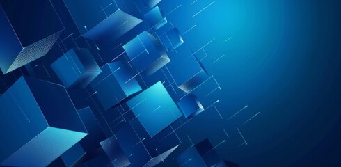 Blue geometric background with cubes and lines vector presentation design concept for business technology