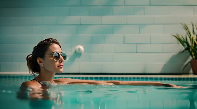relax in the pool - beautiful woman playing dead afloat in the pool