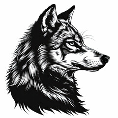 Fototapeta premium A black and white drawing of a wolf 's head