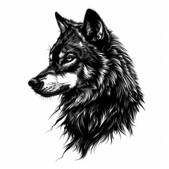 A black and white drawing of a wolf 's head