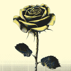 Vector rose with dots texture, golden metallic vintage photocopy effect y2k retro rose flower. vintage stipple effect roses, isolated background