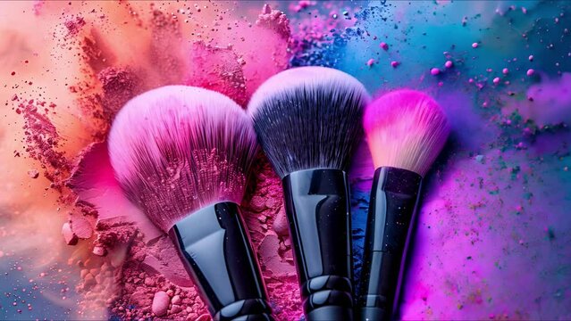 Vibrant Makeup Brushes and Powder Blast: Creating a Splash of Beauty. Concept Makeup Tools, Beauty Tips, Colorful Palette, Makeup Tutorials, Glamorous Looks