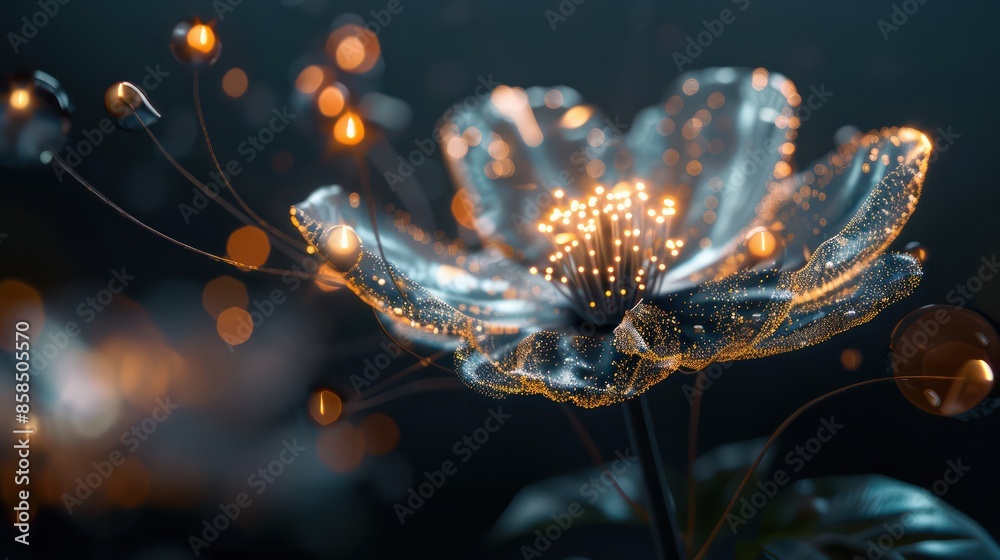 Poster a flower with a glowing stem and petals. the flower is surrounded by a dark background. the image ha