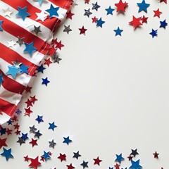 Festive Flowing American Flags with Stars Background