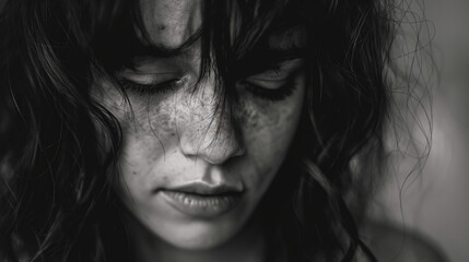 Fototapeta premium portrait of a young woman suffering from depression and anxiety