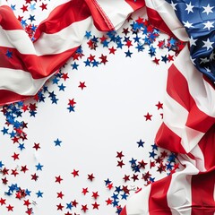 Obraz premium Festive Flowing American Flags with Stars Background