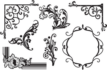 Vintage wrought iron corner ornaments and design elements, vector series. Wedding invitation filigrees. Set of exquisite and very clean wrought iron ornamental designs, vinyl and laser ready.