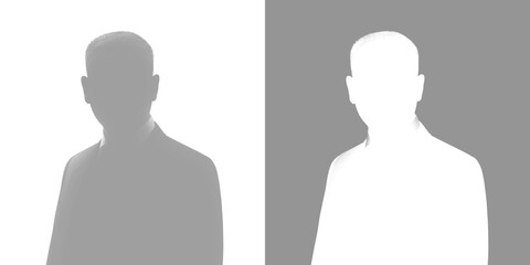 Silhouette of a man. Avatar is gray. Set of silhouettes isolated on white and gray