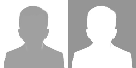 Silhouette of a boy. Avatar is gray. Set of silhouettes isolated on white and gray