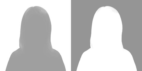 Silhouette of a girl. Avatar is gray. Set of silhouettes isolated on white and gray