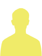 Silhouette of a young man. Avatar is yollow. Silhouette isolated on white