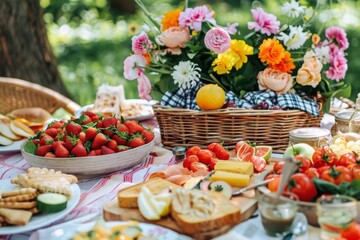 Delicious picnic spread with fresh food 