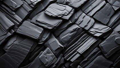 Fototapeta premium Abstract stone rough textured backdrop inspired by basalt rock formations, charcoal gray and black.